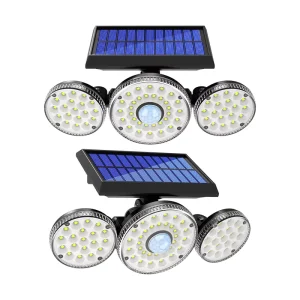 Outdoor Waterproof Three Head Motion Sensor High Bright 70 LED Solar Wall Light for Courtyard Garage Garden Landscape Patio