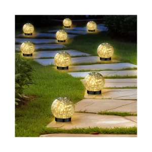 Outdoor Waterproof Warm White Cracked Glass Solar Globe Garden Lights LED Ball Lights for Yard Patio Lawn Pathway