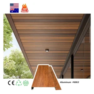 Outdoor Wood-Grain Soffit Ceiling Profile Extrusion, Waterproof and Fire-Resistant