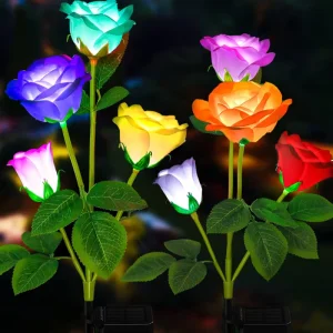 Outdoor Yard Patio Lawn Pathway Flower China Rose Solar Light Garden Solar Lights LED Decoration