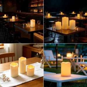 Outdoor waterproof LED flameless wave-shaped pillar paraffin wax candles with remote control for home decoration and Halloween