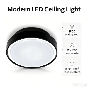 P2582-E27 Round IP65 LED Ceiling Light, Surface-Mounted PC, Indoor/Outdoor