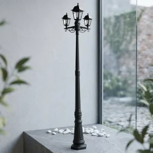PH4103 IP44 Waterproof Fluorescent 3 Heads Outdoor Garden Pathway Light with Glass Shade and Pole