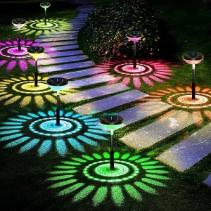 Pattern Design RGB Waterproof LED Solar Garden Light Outdoor Landscape Lawn Ground Pathway Stake Lamp Decor