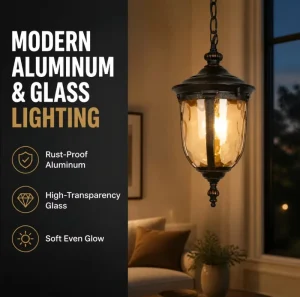 Pendant Light Lantern Hanging Lamp Modern Aluminum Glass Kitchen Island Dining Room Porch Patio Entryway Living Room Cafe