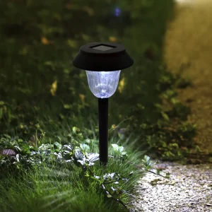 Plastic Black Solar Powered Garden Stake Lights Lighted up Pathway Lamp LED Outdoor Stick Decorative Lighting for Lawn Path