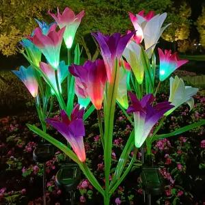 Plastic Lotus Solar Wall Light Decoration for Garden Patio Deck Path Decorative Flower Lights