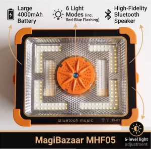 Portable 2 in 1 Solar Speaker LED Floodlight MHF05 IP66 High Brightness Rechargeable 4000mAh Battery 6 8h Runtime RGB Work Light