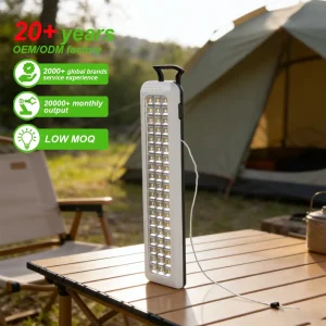 Portable Emergency Camping LED Light with IP44 Waterproof Rating, 2400mAh Battery, and Dimmable Brightness