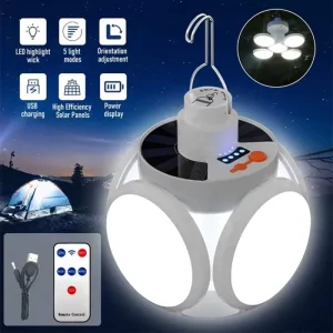 Portable Foldable Solar LED Camping Lantern, USB Rechargeable, Hanging