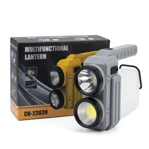 Portable Handheld Solar AA Rechargeable Power Bank Camping Lamp and LED Flashlight for Emergency Use