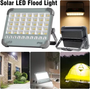 Portable IP66 LED Solar Floodlight Waterproof ABS Body Road Use Garden Outdoor Camping 2000LM Adjustable Color Temp