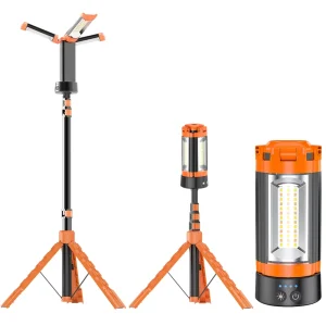 Portable LED Camping Lantern IP65 Waterproof Outdoor Emergency Light Adjustable Brightness Tripod Stand Power Bank Function