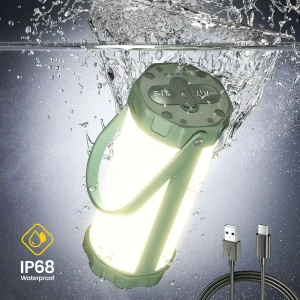 Portable LED Camping Lantern, IP68 Waterproof, 1200 lm, Adjustable Brightness, 120-Hour Runtime, SOS Mode