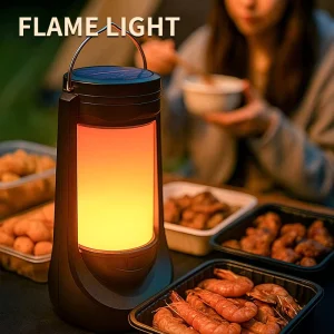 Portable LED Solar Charging Camping Lamp 18650 Battery & Dual Press Switch Outdoor Use Hanging Camping Flame Latern