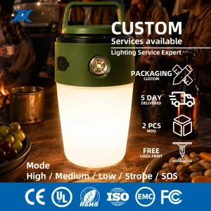 Portable Outdoor Camping Lantern RGB Color Rechargeable LED Tent Light Magnetic Base Dimmable 5000mAh Battery