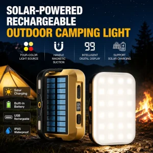 Portable Rechargeable Camping Lantern, 4 LEDs, Stepless Dimming, Magnetic, Waterproof IP44, Lithium-Ion