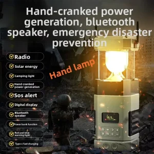 Portable Solar Camping Lantern with Hand Crank SOS Dynamo Radio, Rechargeable LED