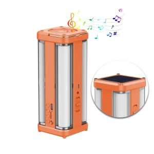 Portable Solar LED Camping Lamp with Bluetooth Speaker Rechargeable Telescopic Hook Emergency Light for Hiking