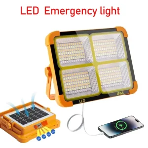 Portable Solar LED Flood Light USB Rechargeable Handheld Emergency Flashlight for Outdoor Fishing Camping Garage Household Light