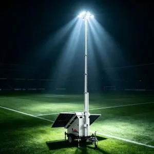 Portable Solar System LED Lighting Trailer with Electric Mast for Temporary Night Lighting