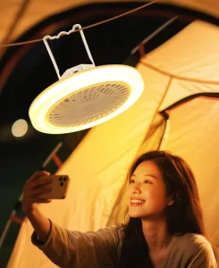 Portable USB Rechargeable LED Fan Lamp with Touch Control, Three-Color Hanging Light
