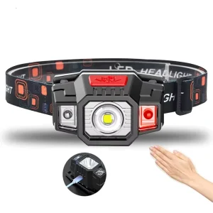 Portable USB Rechargeable LED Headlamp with Waving Induction and Built-In Battery for Mountain Climbing Running Fishing and Camping