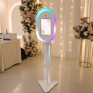 Portable iPad Photo Booth Kiosk for Wedding Rental Business Metal Stand LED Ring Light