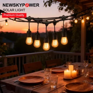 Premium Solar String Light with 15 Warm White S14 Bulbs 45FT Length 13.7 Meter Coverage Durable for Garden Fence and Patio Decor
