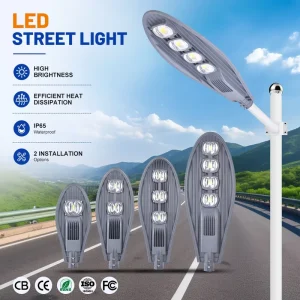 Professional Factory Outdoor Waterproof Lighting Fixture 30W 50W 100W 150W 200W Aluminum Gray LED Street Light