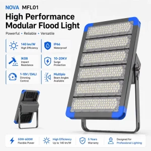 Professional LED Flood Light with Multiple Beam Angles IP66 IK08 10 20KV Surge Protection