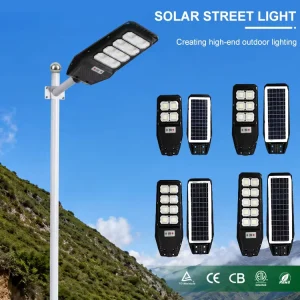 Promotional Price 100W 300W ABS IP65 LED Remote Control Solar Powered Road Integrated Street Lamp