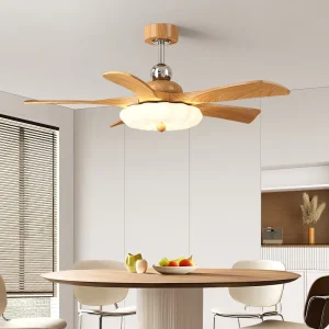 Propeller 42/47-Inch European Designer Wood Chandelier Lamp Smart Ceiling Fan With LED Light and BT Remote Control