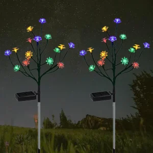 QL387 Outdoor Solar Led Garden Lights Colorful Lotus Branches to Insert Lawn Lights Decorative Tree Garden Landscape Lights