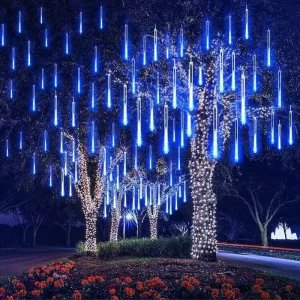 RGB 8-Tube LED Falling Rain Drop Meteor Shower Christmas Outdoor Plastic String Light for Tree and Garden Decoration
