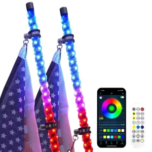 RGB Chasing Dancing LED Antenna Light Buggy UTV ATV Spiral Flag Whip Lights Remote App Controlled 3ft 4ft Exterior Decoration