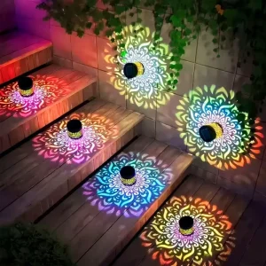 RGB Colorful Outdoor Waterproof Solar LED Mandala Projection Owl Projecting Wall Light Wall Washer for Villa Balcony Hotel Cafe