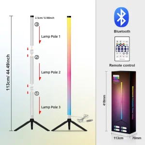 RGB Corner Floor Lamp 130cm Smart LED Floor Lamp with Bluetooth APP Control Remote Music Sync and Timer