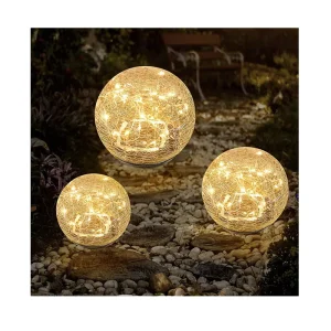RGB LED Solar Ground Mounted Outdoor Courtyard Lights Cracked Glass Globe Ball for Landscape Garden Decorative Lighting
