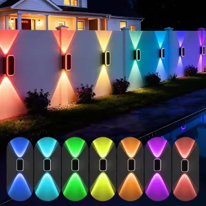RGB Solar Fence Lights with Light Control Up and Down Wall Wash for Patio Yard