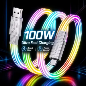 RGB USB C LED Cable to USB C 5A Fast Charging Cable with Touch Control Lighting for iPhone 17 Pro Max Computer & Earphone