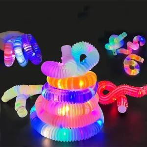 Rainbow Party Plastic LED Glow Pop Tube 2cm Stretch LED Lights Fidget Toy for Easter Halloween Birthday