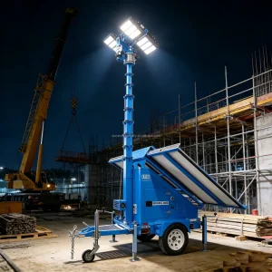 Rapid Deploy 7m Mast 3*500w Solar Panel Mobile Solar LED Light Tower for Construction Sites Night Lighting