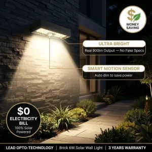 Real 900lm Output 6W Ultra Bright Solar LED Wall Sconce Smart PIR Sensor for Garden Yard Fence Building Decor