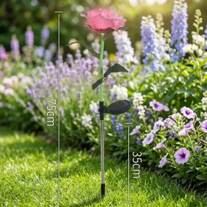 Realistic Solar Rose LED Lawn Lights IP65 Waterproof Small Plastic Outdoor Stake Decor Lights for Yard & Garden Landscape