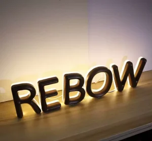 Rear Side Glow 3D Metal Logo Sign, Custom Illuminated Backlit Letter Sign for Restaurant, Salon and Retail Outlet