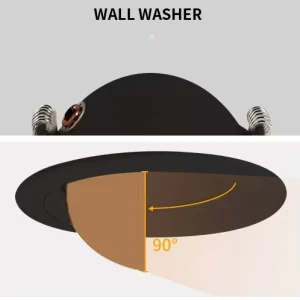 Recessed Adjustable COB LED Wall Washer Downlight IP44 38° Beam Angle 9W 3000K CRI90 Dimmable Triac/0-10V Ceiling Light