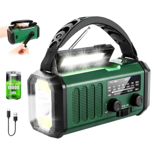 Rechargeable 10000mAh AM FM NOAA Weather Radio With LED Flashlight Hand Crank Solar Power SOS Function Portable Emergency Dynamo