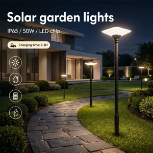 Rechargeable AC220V 50W IP65 Outdoor Lawn and Road Light with Solar Panel