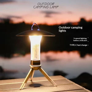 Rechargeable LED Camping Lantern, 3-in-1 Tent Light with Tripod and Lampshade for Outdoor Hiking
